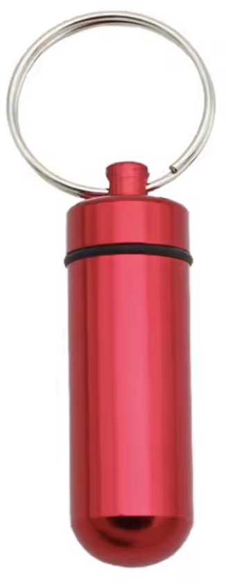 CHPN - Porte-clés étanche - Étui à médicaments - Pilulier - Porte-clés rouge - Aluminium - 5 cm