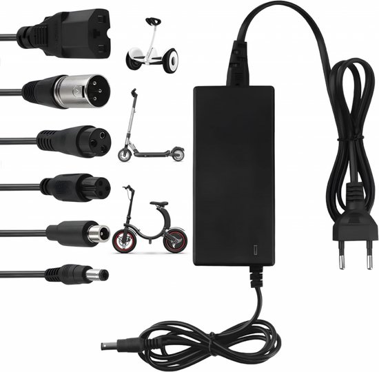 Oplader voor elektrische scooters - 36V/42V 2A universele oplader voor elektrische fietsen voor elektrische scooters - hoverboard loopfiets - met 6 batterijladerconnectoren - Geschikt voor Xiaomi Mi Mijia M365- 84W Max - Xiaomi M365 Adapter-Oplader
