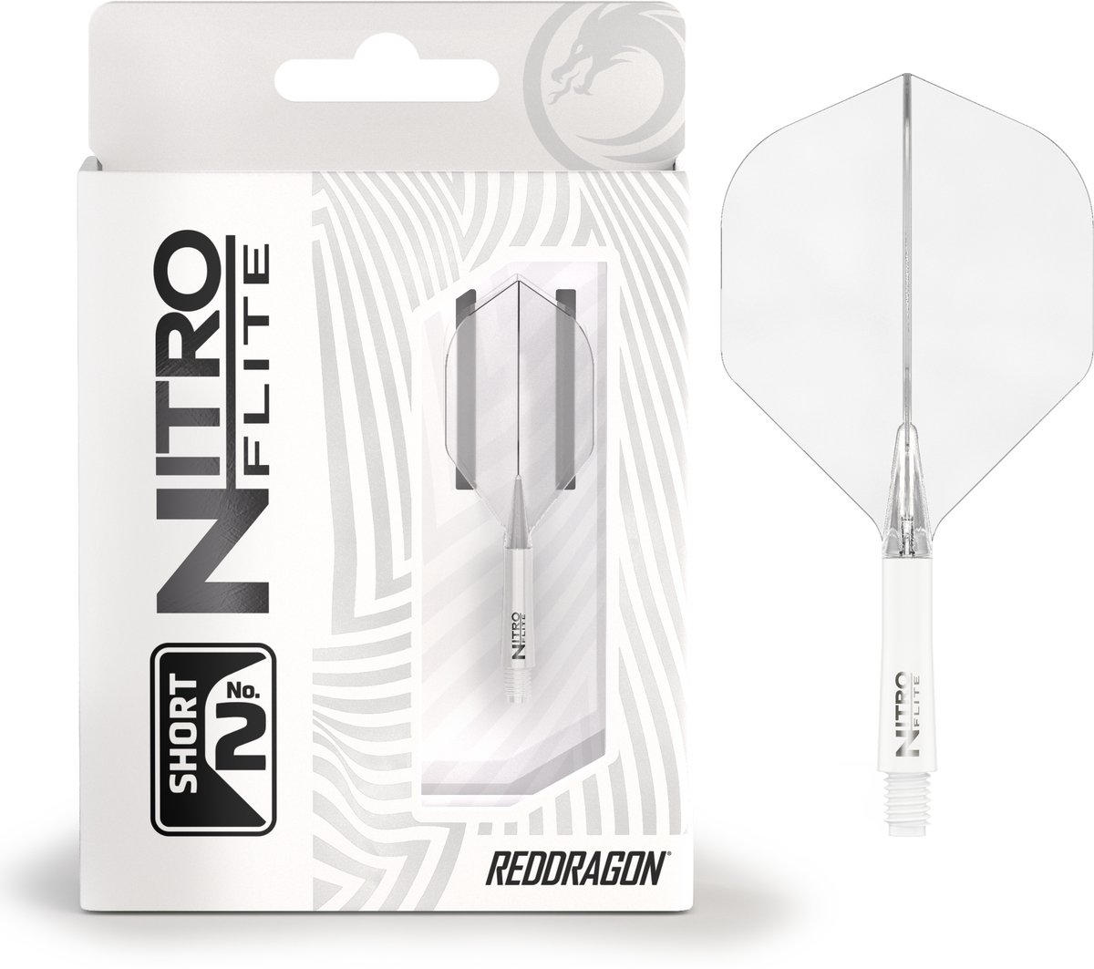 RED DRAGON Darts - Nitro Flite Flight & Shaft - Wit/Transparant - Kort