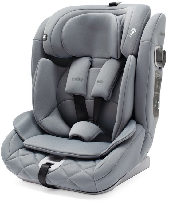 Baby Mix - Autostoel - i-Size - Verstelbare hoofdsteun - Veiligheidsfunctie 5-puntsgordel - Comfortabel en Ergonomisch - Grijs - Kinderzitje - Peuterstoel - Autokinderzitje - Isofix