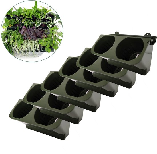 JungleScape - Verticale tuin plantenbak - Binnen & Buiten - Kliksysteem - Met watersysteem - 24x15 cm - Green Wall - Groen - 6 stuks