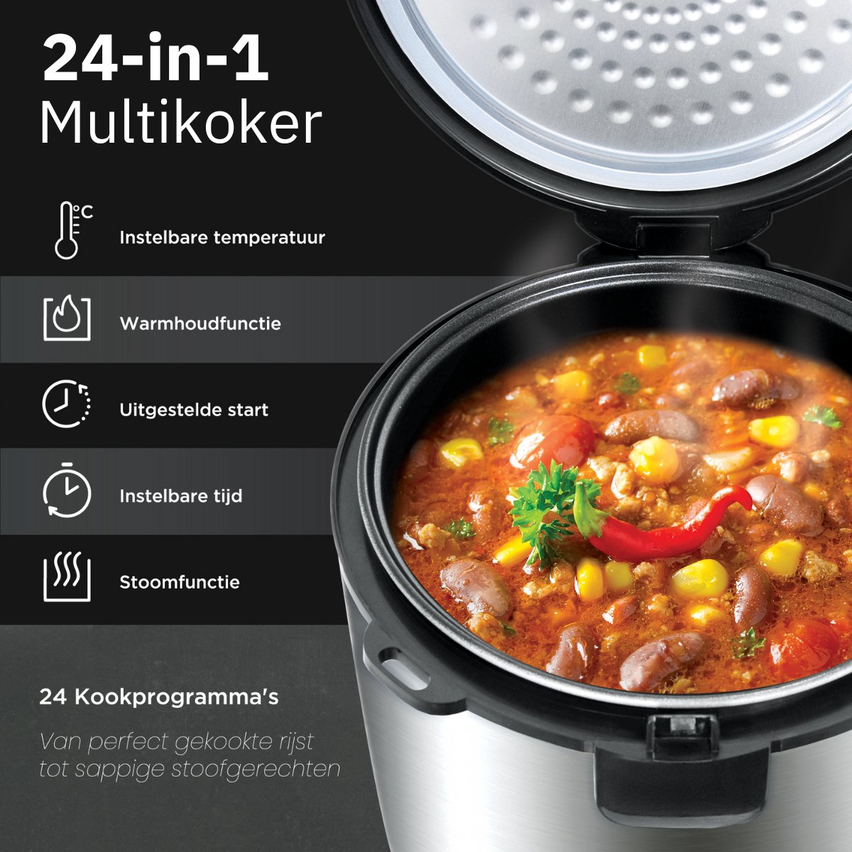 Afbeelding 3 van Savoré Kitchen MultiTaste Multicooker 5L met 24 kookfuncties - Multicookers - Rijstkoker - Stoomkoker - Touch Bediening