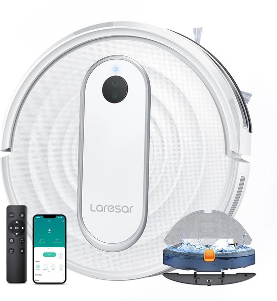 Foto: N mi robotstofzuiger met dweilfunctie stofzuiger 3 in 1 draadloos robot vacuum cleaner met app bediening wit rond 4500pa zuigkracht slimme gyroscoop