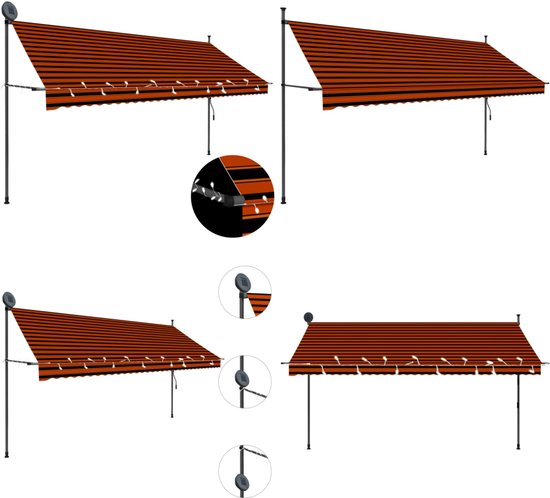 vidaXL banne rétractable manuel avec LED 350 cm orange et marron - Store banne rétractable - Auvents rétractables - Store banne rétractable - Auvents rétractable