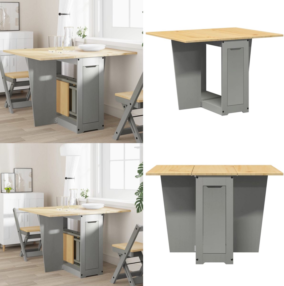 vidaXL Eettafel - Corona - inklapbaar - massief - grenenhout - grijs