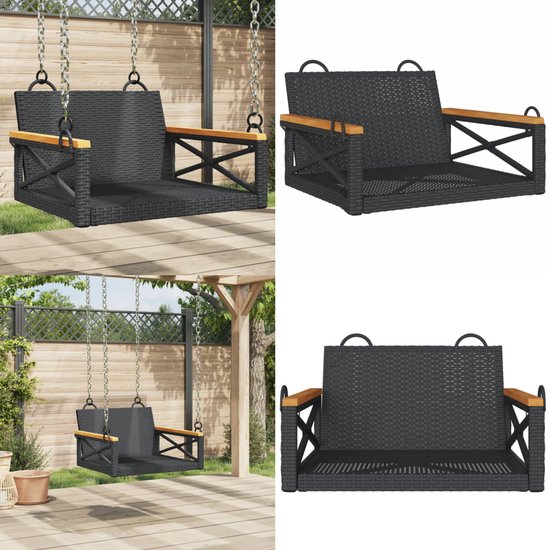 vidaXL Schommelbank 63x62x40 cm poly rattan grijs, houten
