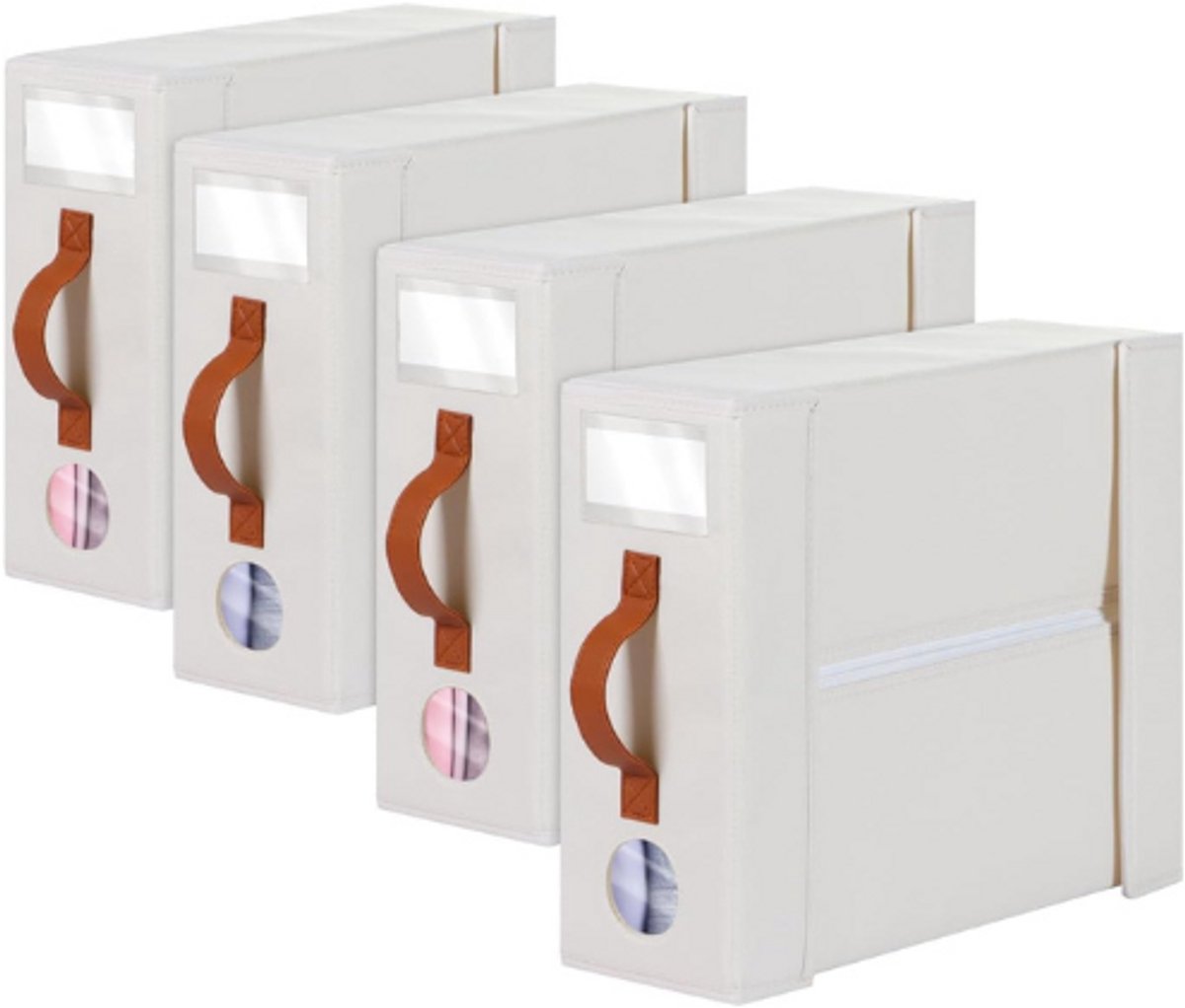 Image of 4-Pack Opvouwbare Beddenorganizer - Laken Organizer Met Lederen Handvat - Doorzichtig Venster - Beddengoed Organizer Voor Kingsize - Queensize Laken - Dekbedovertrekset - Deken Opbergdoos