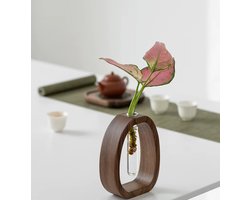 DWIH - Elegante Japandi Hydrocultuur Vaas van Walnoothout – Strak en Tijdloos Design - 9 cm