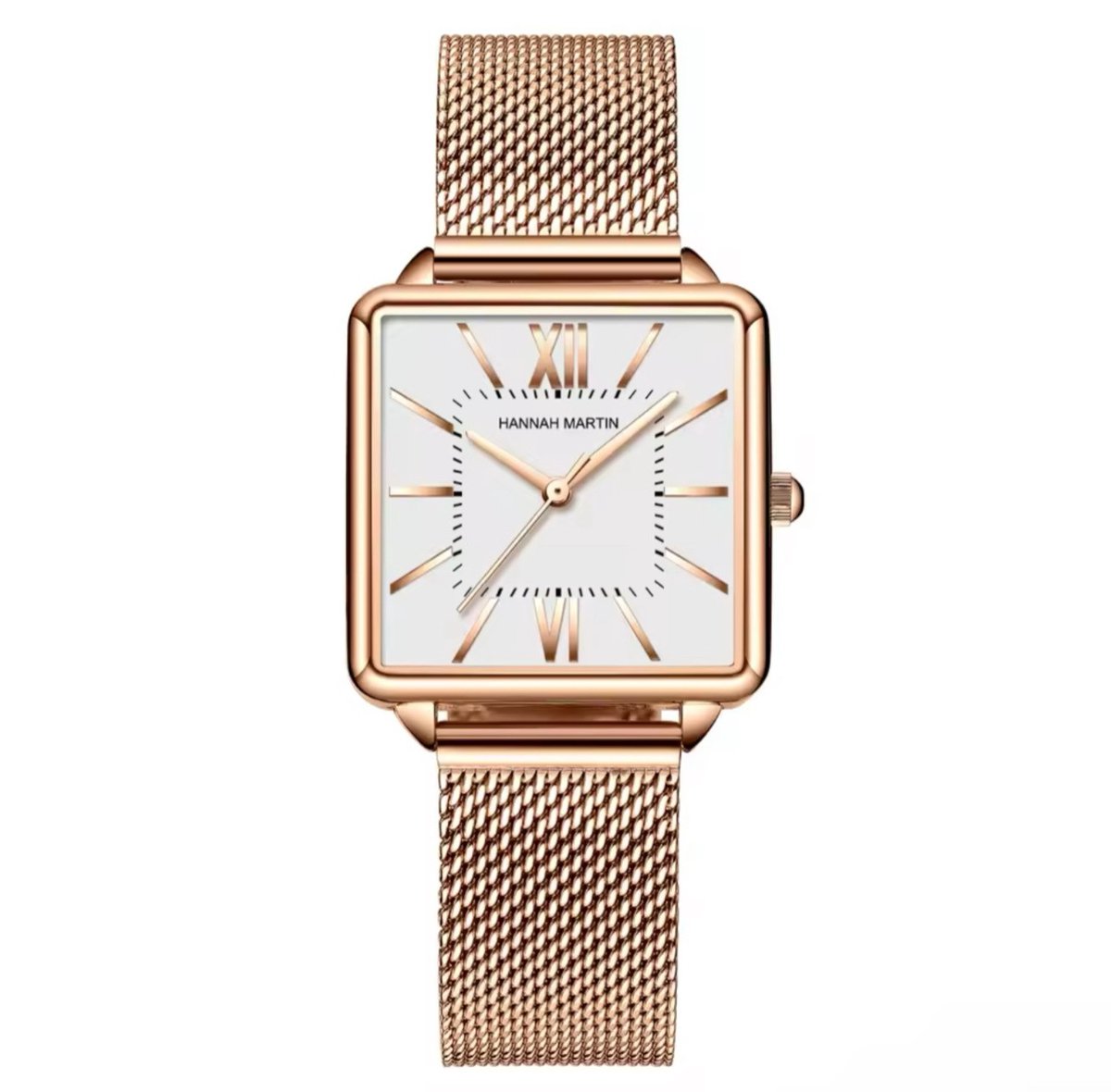 Hannah Martin Elegante Horloge Vierkant | Rosékleurig | Wit Wijzerplaat | Dames Horloges | Elegante Horloges | Horloges 2025 | Cadeau | Dames Sieraden |