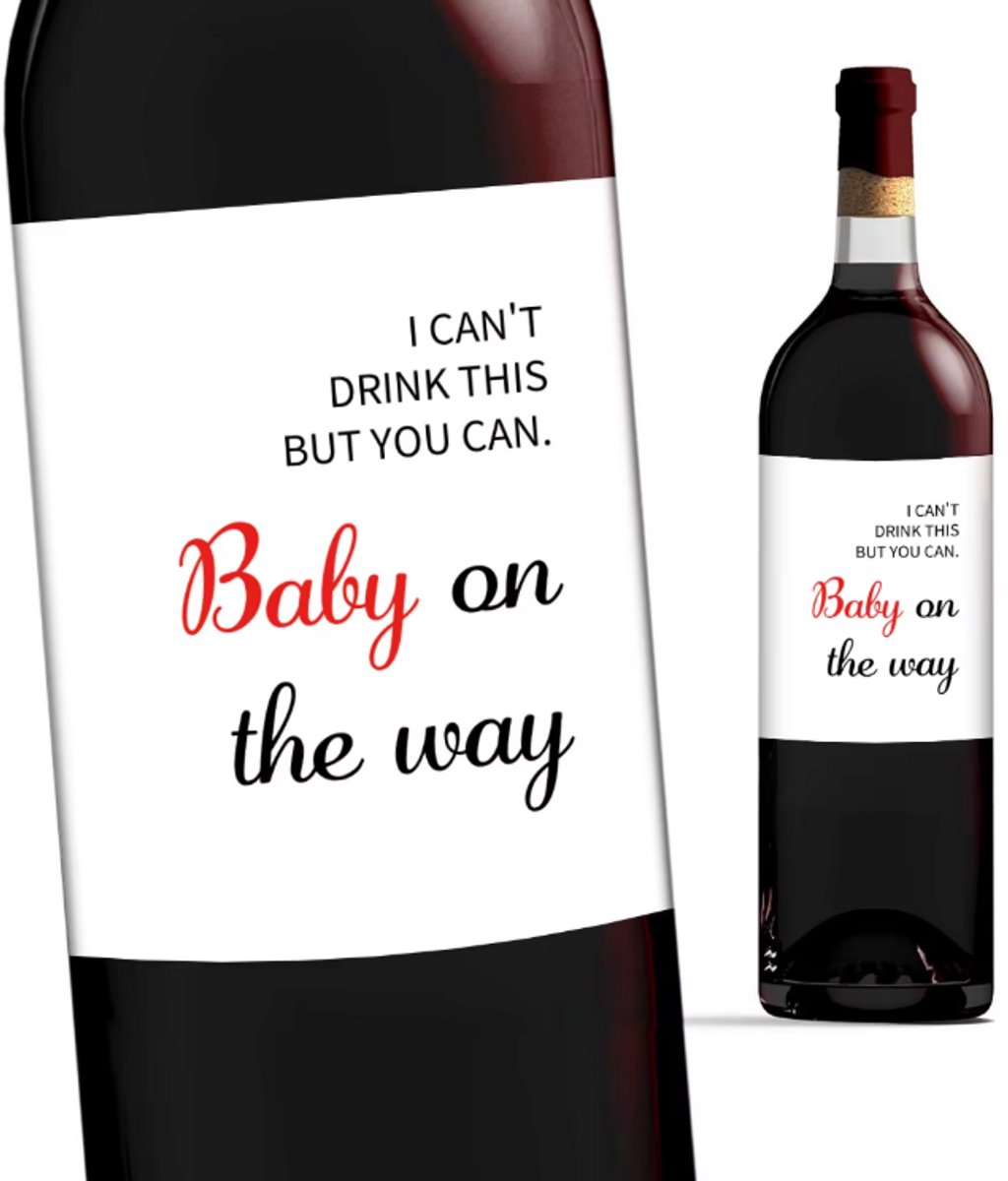 Image of 4x Zwangerschapsaankondiging Wijnlabels – "Ik kan dit niet drinken, jij wel! - Zwangerschap - Vertellen - Suprise - Verrassing - Baby - Kindje - Zwanger