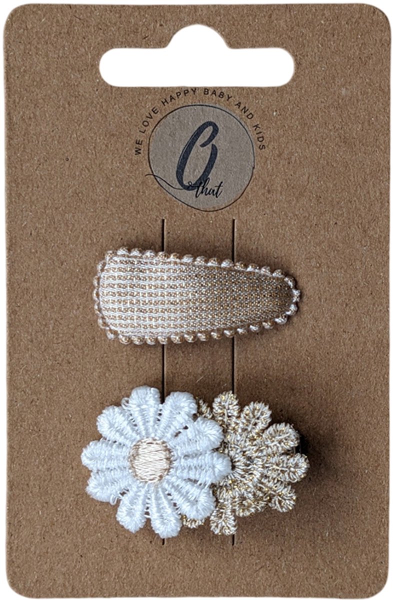 Ootje Kadootje Babyhaarclipjes - Margrietjes Wit/Goud - 2 stuks