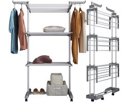 Unyqoos ® Ruimtebesparend Opvouwbaar Droogrek met Wieltjes en Inklapbare Vleugels voor Binnen en Buiten