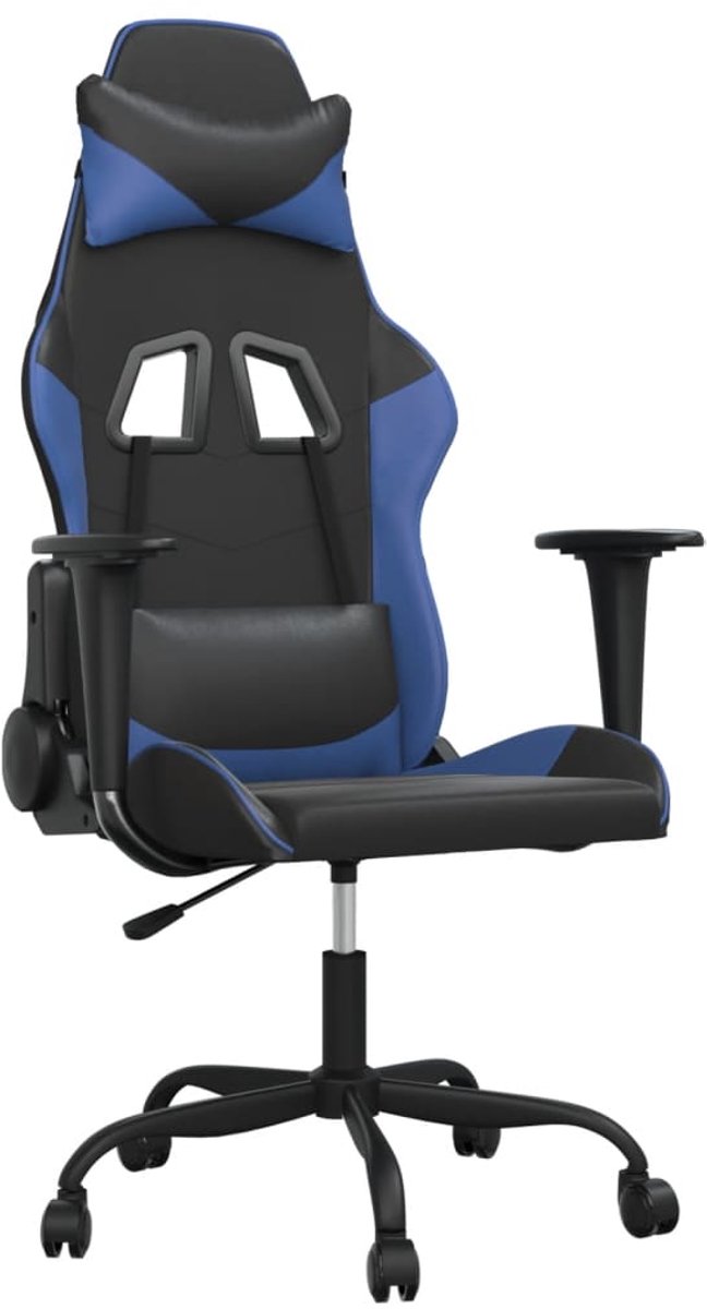 vidaXL Massage - gamestoel - met - voetensteun - kunstleer - zwart - en - blauw zwart en blauw