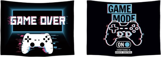 Ulticool - Tapisserie - Game On Off Controller Monitor Gaming Kids Room - Set de 2 Designs - 73 cm x 95 cm - Peinture Tissu Tapisserie - Poster Art - Zwart Blauw Turquoise