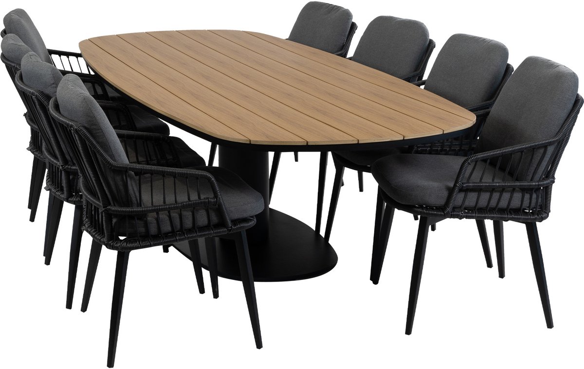 9-delige tuinset | 8 Isabel tuinstoelen (Black) | 260cm Tower tuintafel (Black)