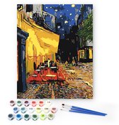 Rubye® Schilderen Op Nummer Volwassenen – Avond Terrasje – Inclusief Verf en Penselen – Canvas Schildersdoek - Kleuren op Nummer - 40x50cm