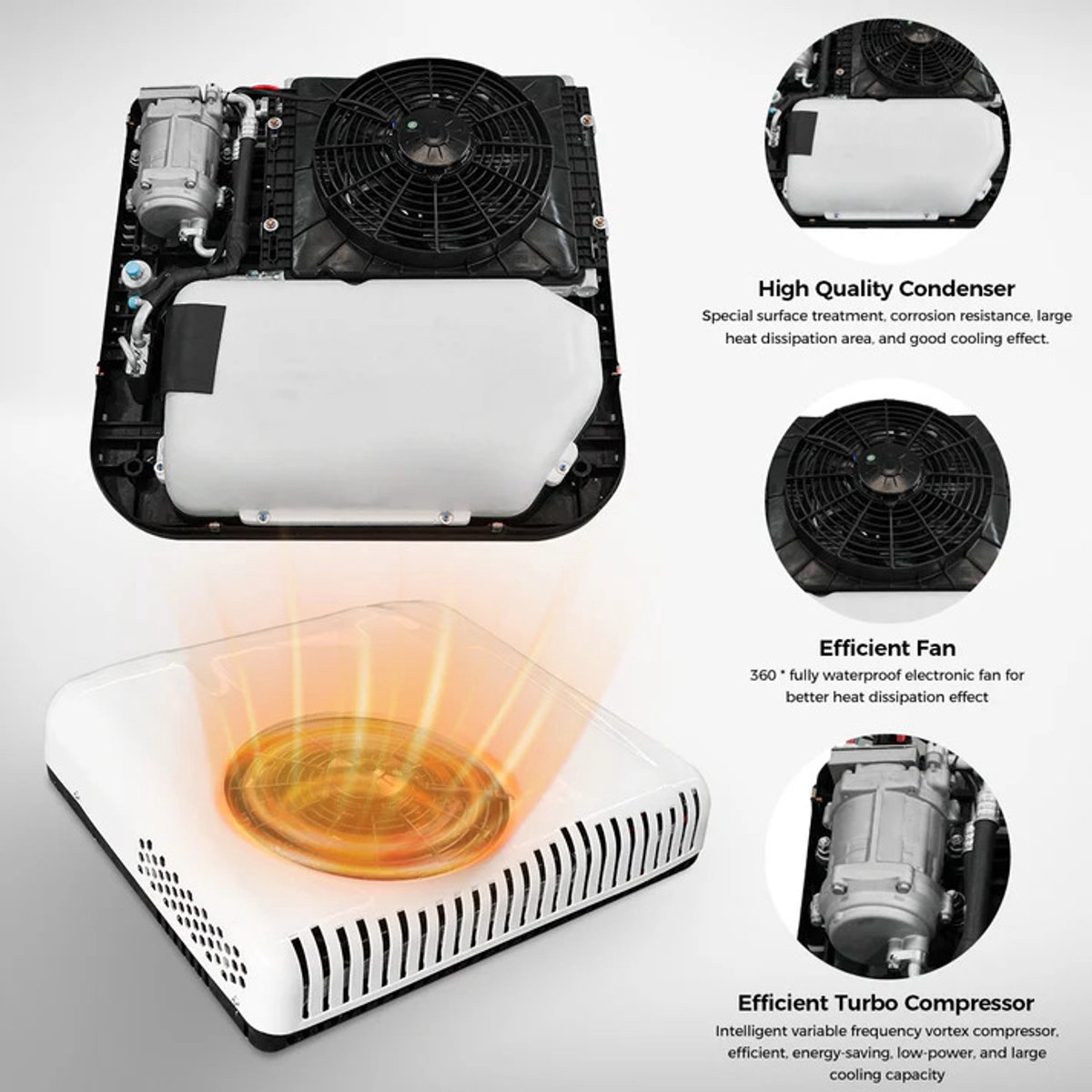 Dak Airconditioner - Air conditioning - 10000 BTU - 150-400m³/u - 1-3KW - 24V Efficiënte Koeling, Met Afstandsbediening, voor RV, camper, Vrachtwagens, Boten — afbeelding 9