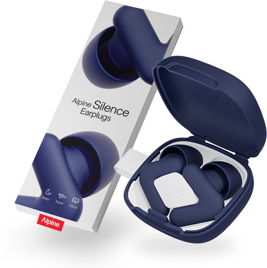 Alpine Silence Oordoppen - Oordoppen slapen - Vlieg oordoppen - voor Slapen, Focus & Reizen - Comfortabele, Herbruikbare Gehoorbescherming - Nauwsluitende V-vorm & Zachte Ovale Tips – 4 Maten XS/S/M/L – Tot 25dB Geluidsdemping – Donker Blauw