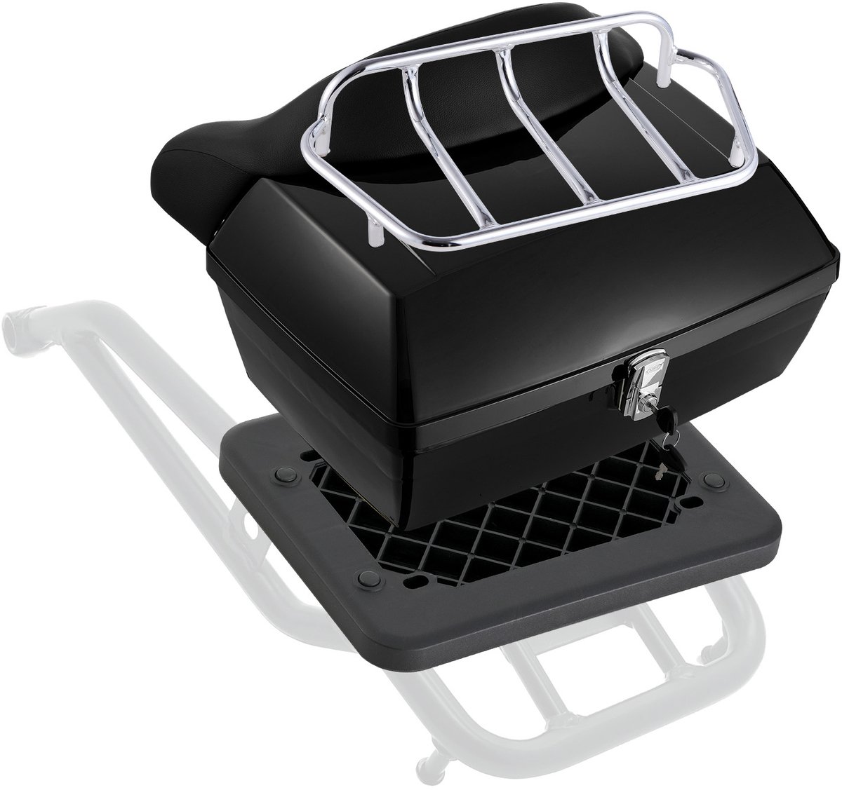 48L Motortopkoffer, universele, robuuste achterkoffer van PP-materiaal met reflecterend paneel, waterdicht, afneembare topkoffer met multi-hole bodem, geschikt voor 99% van alle motorframes