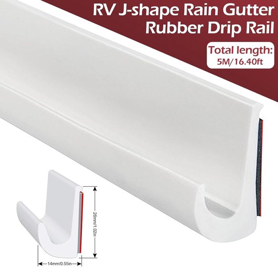 J Shape RV Regengoot, zelfklevende achterkant, regengoten, geschikt voor alle soorten auto's, vrachtwagens, campers en jachten (grijs, 2,5 m