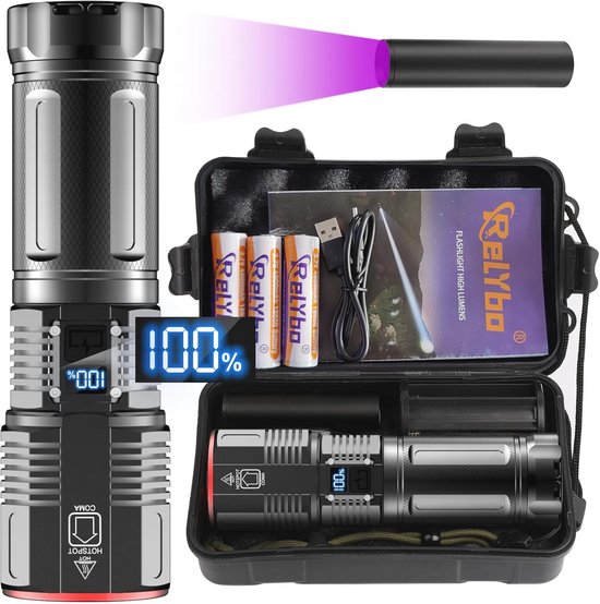 200000 hoge lumen LED tactische zaklamp, IPX4 waterbestendig, super helder, heavy-duty metalen behuizing, met 5 standen, voor kamperen, wandelen, buiten fietsen, noodgevallen