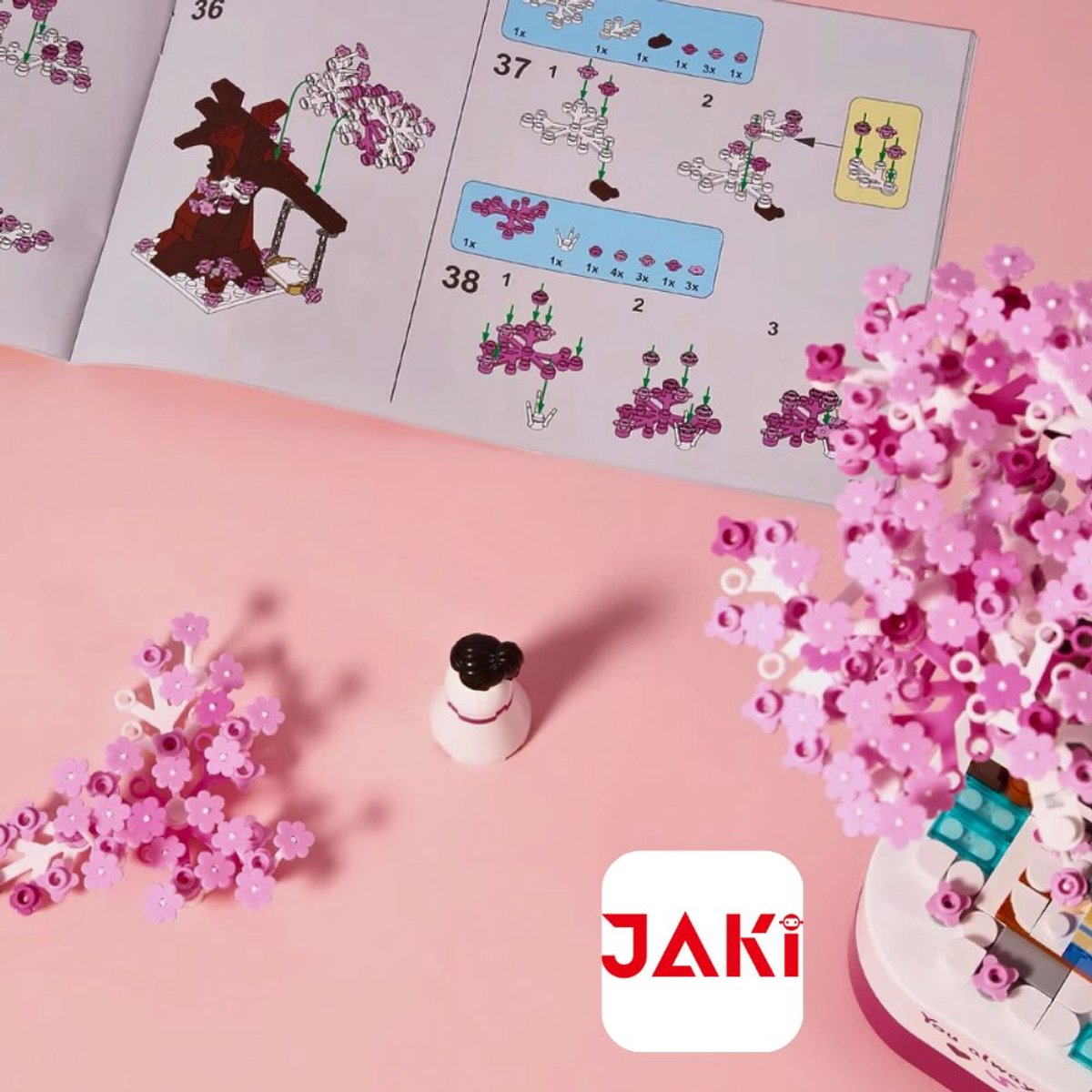 Jaki Bonsai Romantische Japanse bloemen tuin | Botanical Sakura Kersenbloesem | Classic bloemenpracht modelbouw | Muziekdoos niet compatibel met lego | Icons Creator speelgoed mega bouwpakket voor kinderen & volwassenen | 449 bloks | Valentijn cadeau — afbeelding 11