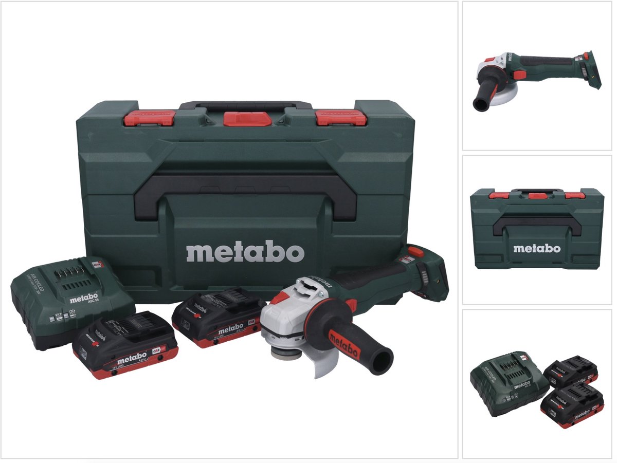 Metabo WB 18 LT BL 11-125 Quick accu haakse slijper 18 V 125 mm borstelloos + 2x accu 4.0 Ah + lader + metaBOX