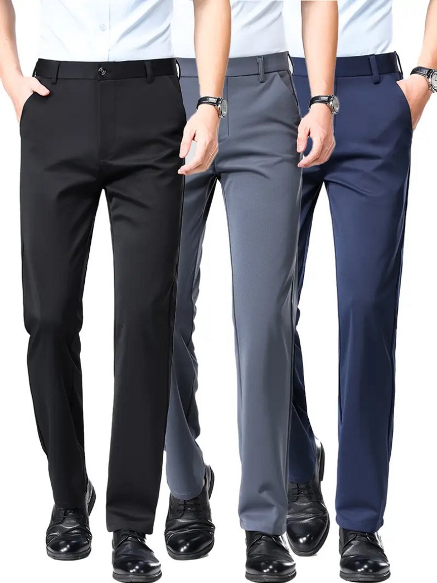 Nivard Pantalon Heren Chino Golfbroek Nette Broek Elastische Tailleband Volwassenen 3 Stuks Zwart