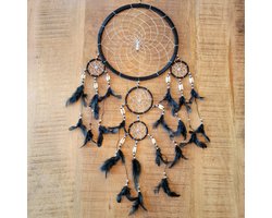 Dromenvanger Ganesha Dream Large - 27cm - Handgemaakt op Bali - Met Kauri schelpen - Zwart en Zilver - Veren - Dreamcatcher - Smith Premium®