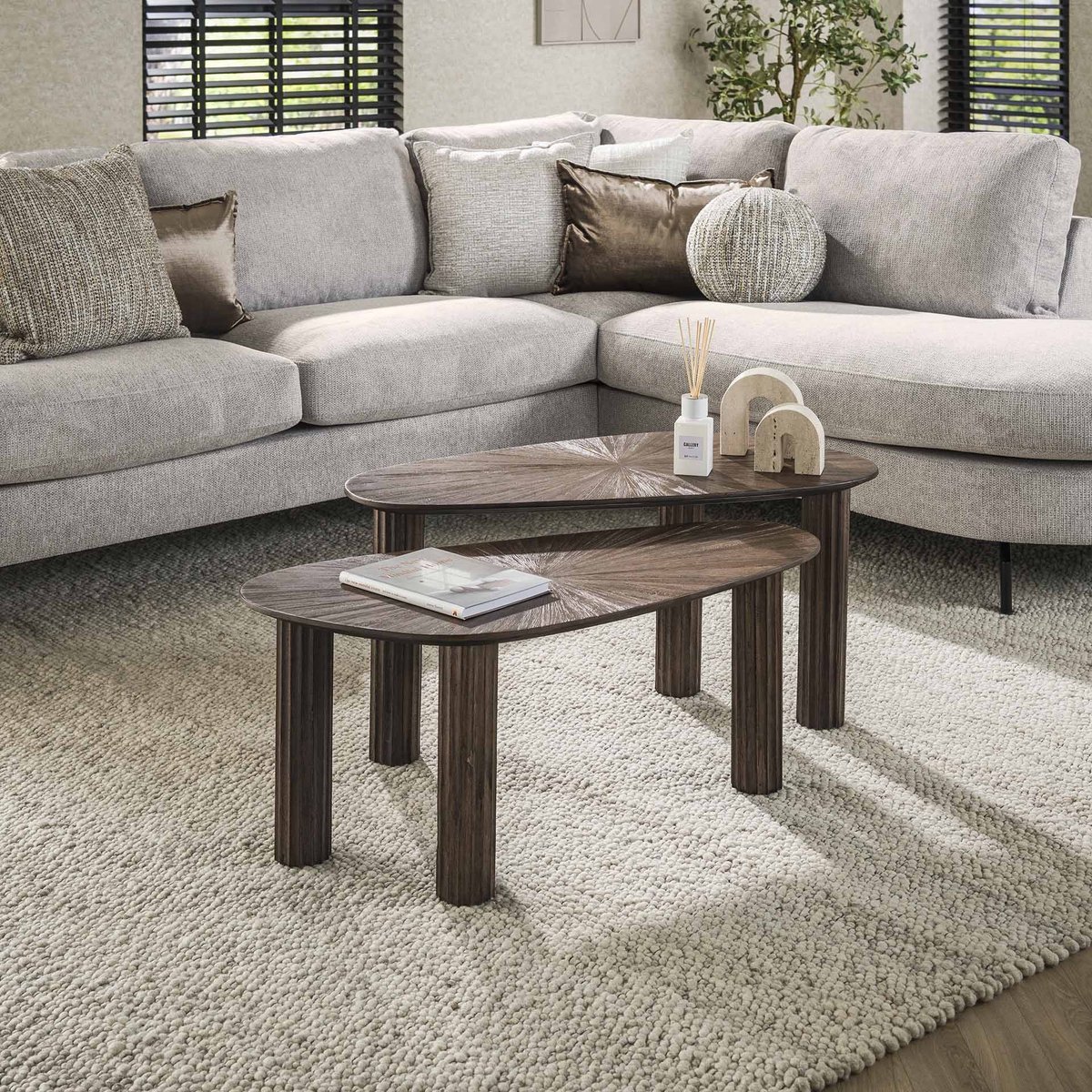 PS-Collection Maya Salontafel Set van 2 - Organic - 84x39x43cm - Bruin - Teak - salontafels rond, salontafels, salontafel zwart, salon tafel, salontafel rond, salontafel industrieel, salontafel vierkant, salontafel marmer
