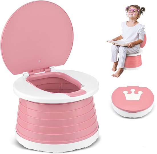 Pot pour enfant - Pot - Pliable - Avec couvercle - Pot pour tout-petit - Pot pour tout-petit avec couvercle - Pot pliable pour enfant - Siège de toilette d'apprentissage - Pot pour Enfants - Siège de toilette Bébé - Pot Enfants - Rose
