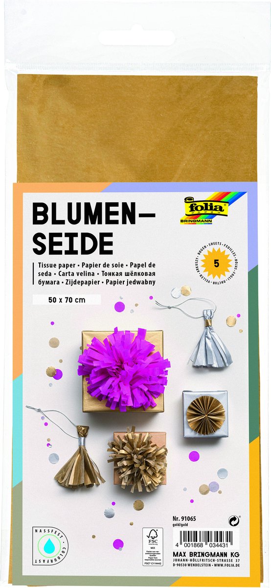Zijdevloeipapier folia 50x70cm 20gr nr65 goud 5vel | 10 stuks
