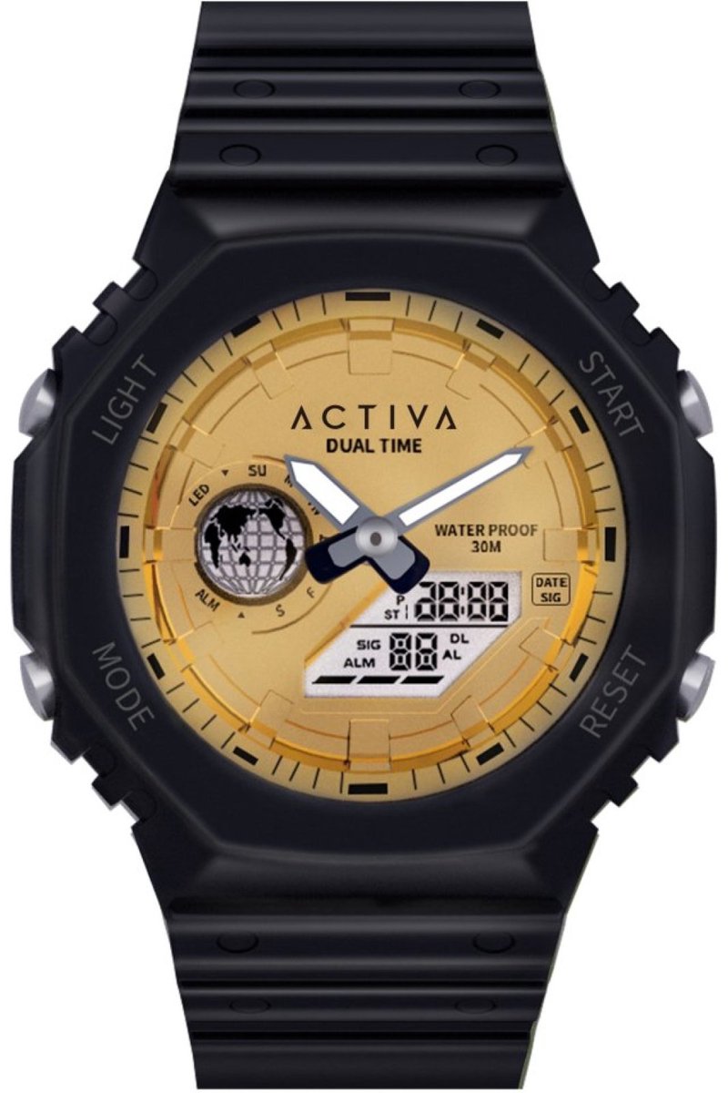 Activa X Invicta DIGITAL ESSENTIALS ACW423-013 Heren Horloge - Waterdicht - Digtaal - Quartz Uurwerk - Plastic met gouden Wijzerplaat - 45mm