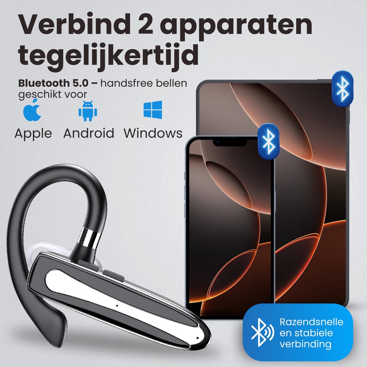 Otiume - Draadloze Headset - Noise Canceling - Microfoon - Incl. Oplaadkoffer - Bluetooth 5.3 – Handsfree Bellen - Zwart/zilver thumbnail 4