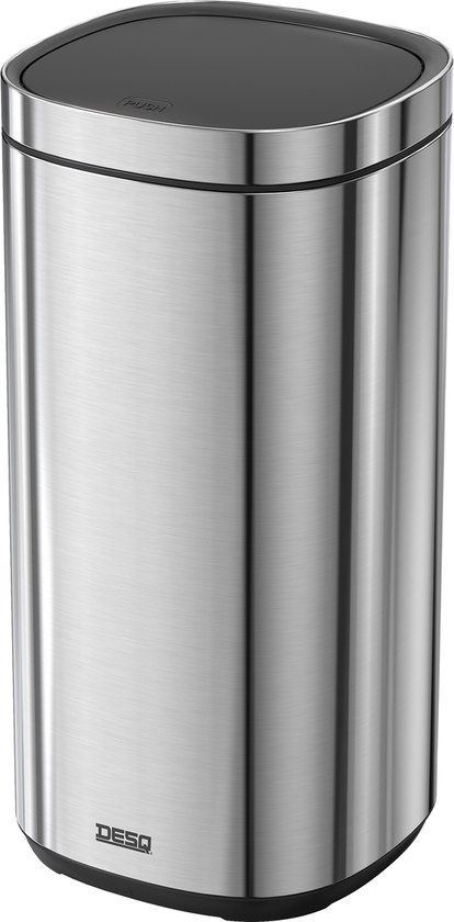 DESQ® Prullenbak 50 liter – Touch afvalbak – Onzichtbare afvalzak bevestigingsring – RVS – Softclose – Dutch Design - Zilver