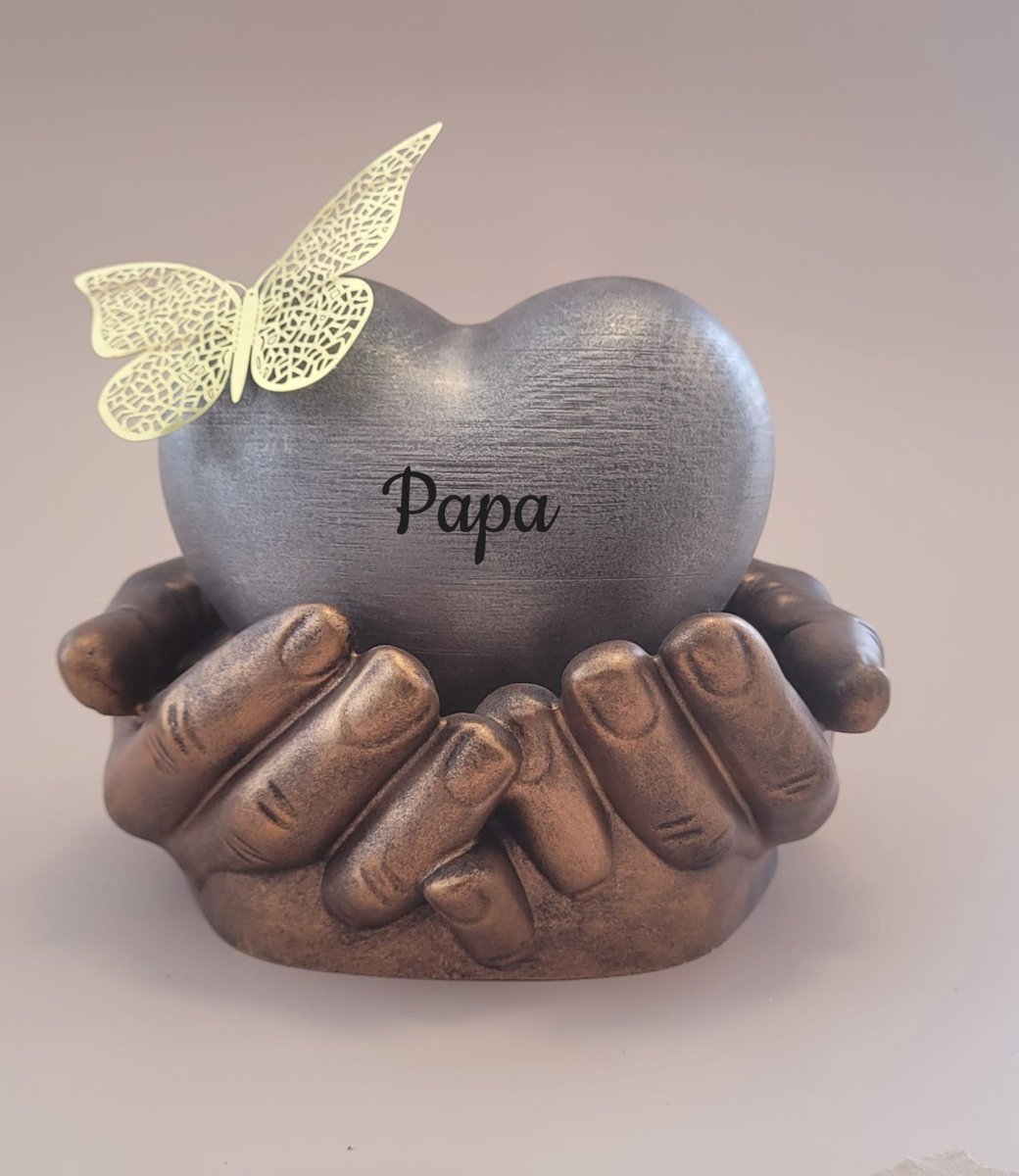Urn hart in handen - papa - 450 ml - oud zilver, brons