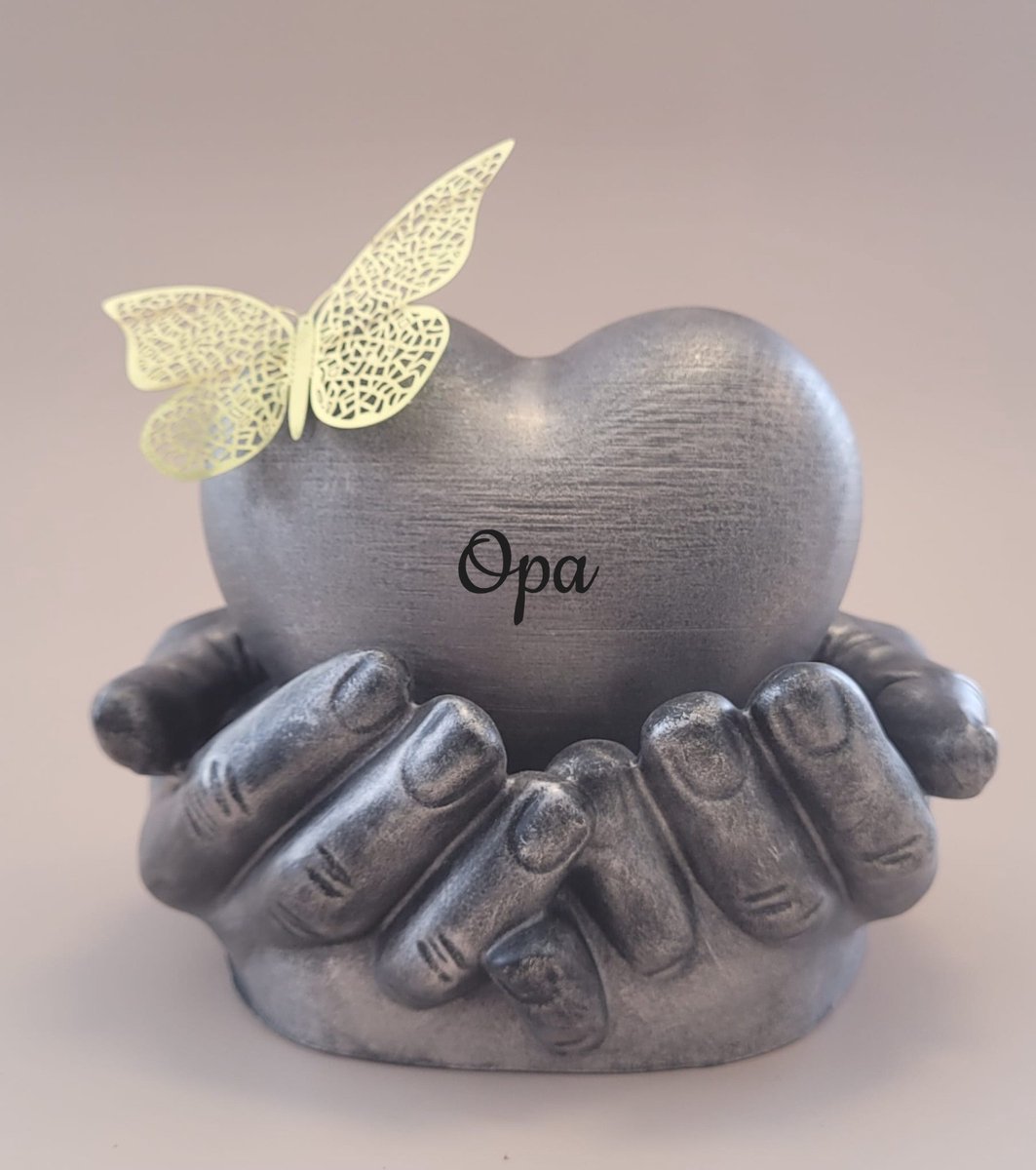 Urn hart in handen - opa - 450 ml - oud zilver