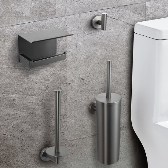 Multifunctionele Badkamer Plank - Drijvende Douche Caddy Set Gunmetal Grey Space Aluminium Metalen Handdoekenrek Tandenborstel & Papier Houder Roestbestendig & Duurzaam 50cm
