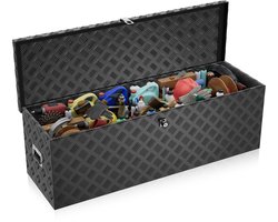 Aufun aluminium transportkist, gereedschapskist, aanhanger, gereedschapskist, disselkist met slot, waterdichte metalen kist voor het opbergen van gereedschap, 990 x 330 x 255 mm, zwart