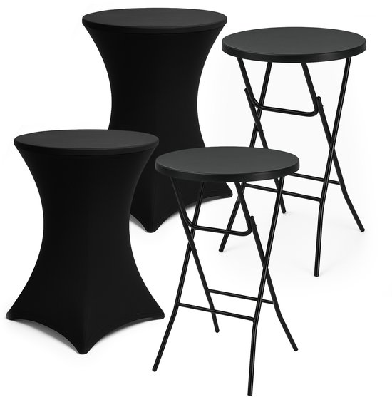 Infinity Goods 2x Stevige Zwarte Statafel + 2x Zwarte Statafelrok – Partytafel – Robuust en Weersbestendig – Inklapbaar – 80cm x 110cm – Feest
