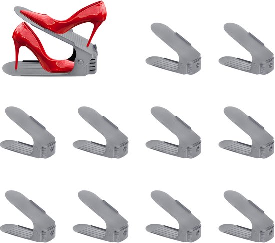 10 organiseurs à chaussures réglables - réglables en 3 hauteurs, étagère à chaussures en plastique peu encombrante, gris - pour un rangement soigné
