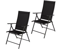 Infinity Goods Tuinstoel - 2 Stuks - 7 Verstelbare Standen - Inklapbaar - Tuin of Balkon - Weerbestendig - Textileen - Zwart