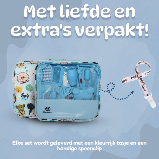 BenjaGoods Baby verzorgingsset - 13 in 1 - Baby Geschenkset - Babyshower - Manicureset - reistasje - Kraamcadeau jongen - Baby - Blauw van BenjaGoods — afbeelding 5