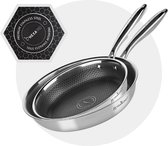 HexClad 25 cm hybride roestvrij stalen pan, koudgreep, braadpan, PFOA-vrij, spoelmachines en ovenbestendig, anti-aanbaklaag