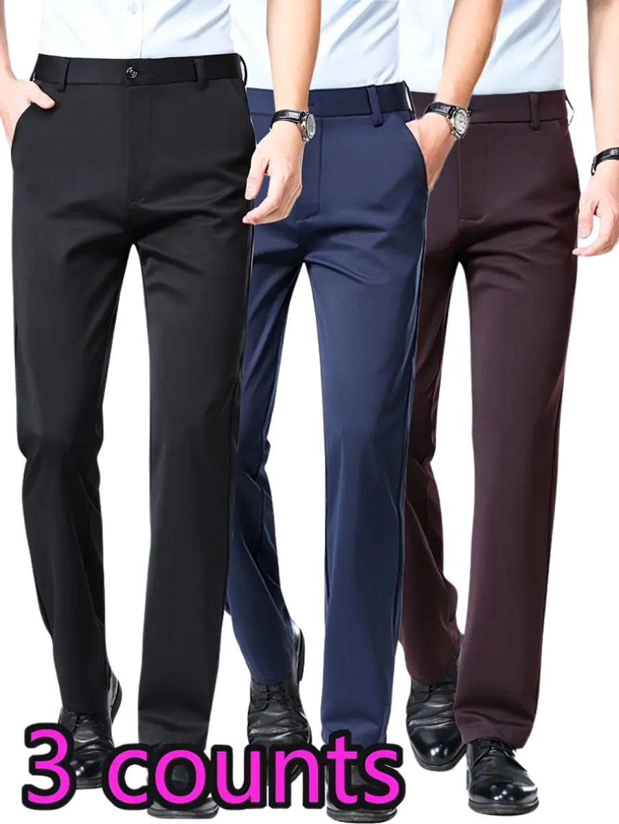 Livano Pantalon Heren Chino Golfbroek Nette Broek Elastische Tailleband Volwassenen 3 Stuks /Donkerrood Zwart