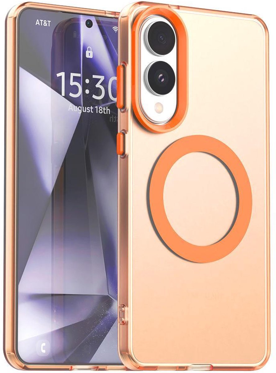 Mobigear Hoesje geschikt voor Samsung Galaxy S25 Edge MagSafe Telefoonhoesje Hardcase | Mobigear Shockproof Backcover | Geschikt voor MagSafe | Geschikt voor Draadloos Opladen met Magnetische Ring | Geschikt voor MagSafe Case - Oranje