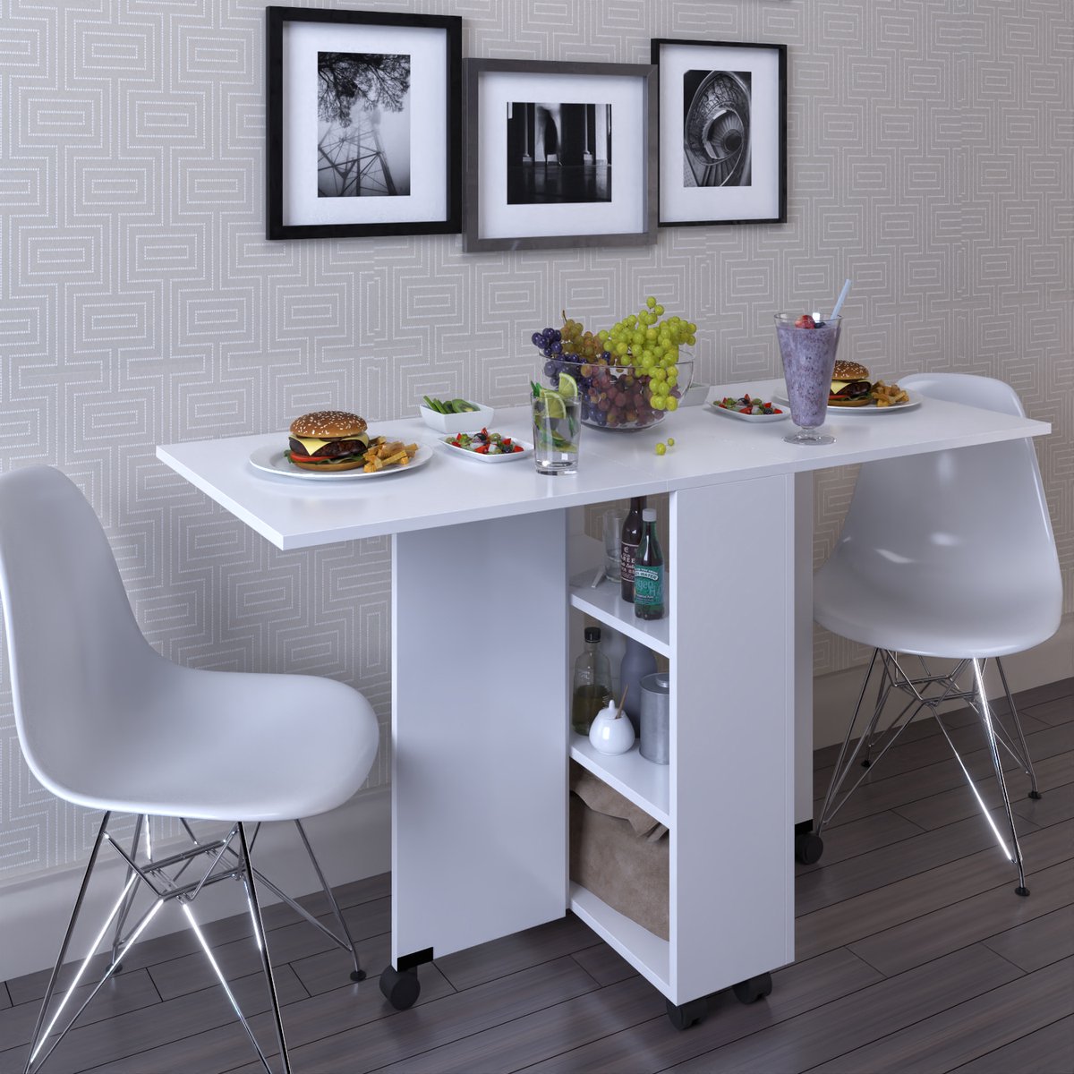 Eettafel Inklapbare| Eettafel Uitschuifbaar| Opvouwbaar| Ruimtebesparend Klaptafel| Modern en Stijlvol| Wit| 140x60x75