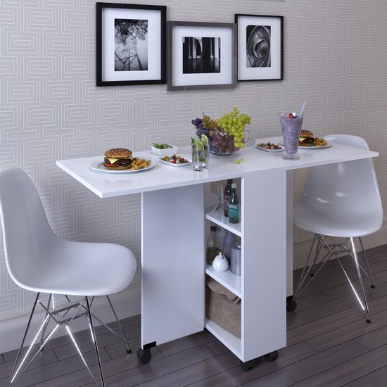 Table à manger pliable| Table à manger extensible| Repliable| Table pliante peu encombrante| Moderne et élégant| Blanc| 140 x 60 x 75
