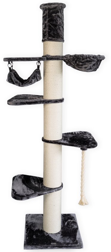 Foto: Topmast krabpaal fluffy merida bruin 34 x 34 x 67 cm made in eu krabpaal voor katten sterk sisal touw met kattenballetje