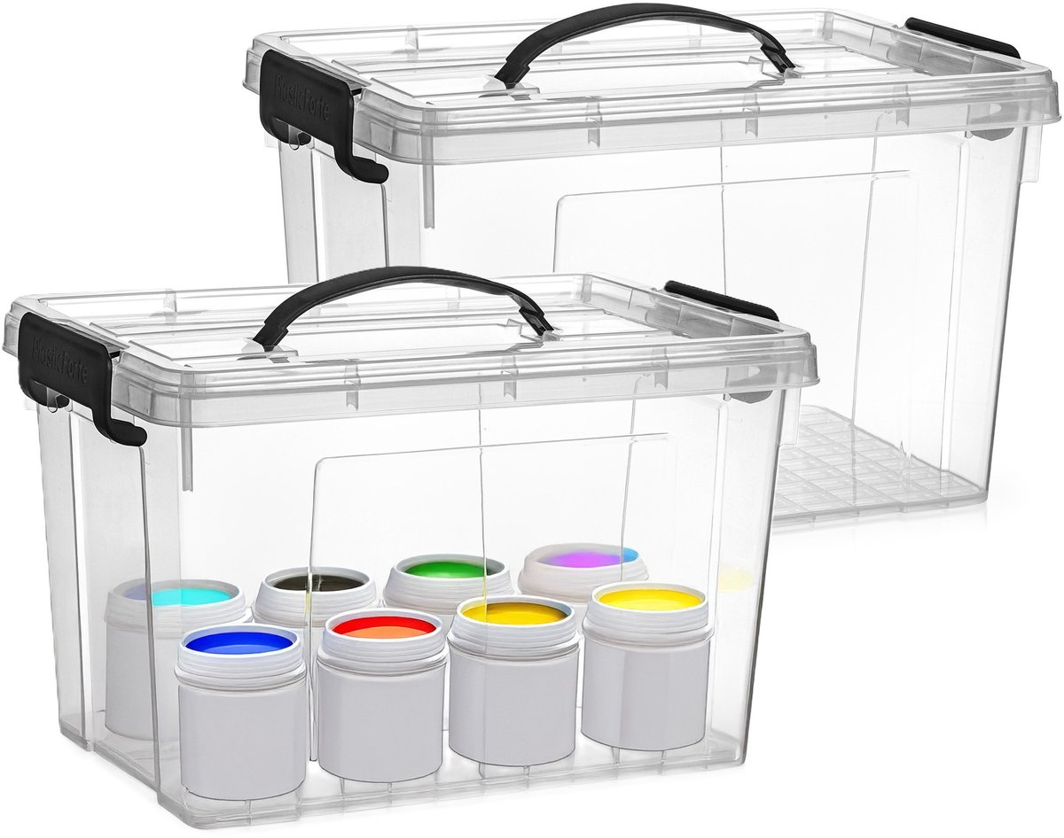 PLASTICFORTE Opslagbox - 2x - met deksel - transparant grijs - 11 liter - 34 x 24 x 21 cm - kunststof - opbergdoos - opbergen